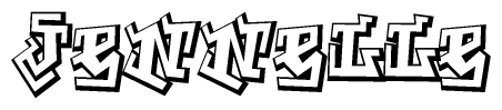 The image is a stylized representation of the letters Jennelle designed to mimic the look of graffiti text. The letters are bold and have a three-dimensional appearance, with emphasis on angles and shadowing effects.