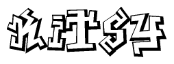 The clipart image depicts the word Kitsy in a style reminiscent of graffiti. The letters are drawn in a bold, block-like script with sharp angles and a three-dimensional appearance.