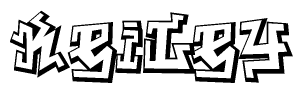 The clipart image depicts the word Keiley in a style reminiscent of graffiti. The letters are drawn in a bold, block-like script with sharp angles and a three-dimensional appearance.