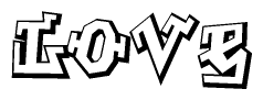 The image is a stylized representation of the letters Love designed to mimic the look of graffiti text. The letters are bold and have a three-dimensional appearance, with emphasis on angles and shadowing effects.