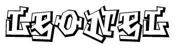   The clipart image depicts the word Leonel in a style reminiscent of graffiti. The letters are drawn in a bold, block-like script with sharp angles and a three-dimensional appearance. 
