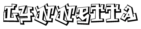 The clipart image depicts the word Lynnetta in a style reminiscent of graffiti. The letters are drawn in a bold, block-like script with sharp angles and a three-dimensional appearance.