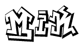 The clipart image depicts the word Mik in a style reminiscent of graffiti. The letters are drawn in a bold, block-like script with sharp angles and a three-dimensional appearance.