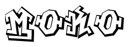 The clipart image depicts the word Moko in a style reminiscent of graffiti. The letters are drawn in a bold, block-like script with sharp angles and a three-dimensional appearance.
