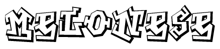 The image is a stylized representation of the letters Melonese designed to mimic the look of graffiti text. The letters are bold and have a three-dimensional appearance, with emphasis on angles and shadowing effects.