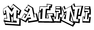 The clipart image depicts the word Malini in a style reminiscent of graffiti. The letters are drawn in a bold, block-like script with sharp angles and a three-dimensional appearance.