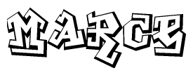 The clipart image depicts the word Marce in a style reminiscent of graffiti. The letters are drawn in a bold, block-like script with sharp angles and a three-dimensional appearance.
