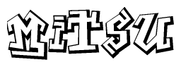 The clipart image depicts the word Mitsu in a style reminiscent of graffiti. The letters are drawn in a bold, block-like script with sharp angles and a three-dimensional appearance.
