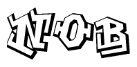 The image is a stylized representation of the letters Nob designed to mimic the look of graffiti text. The letters are bold and have a three-dimensional appearance, with emphasis on angles and shadowing effects.