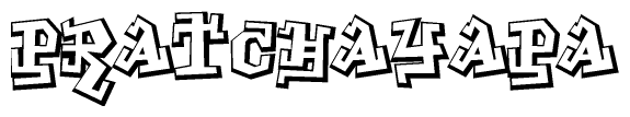 The clipart image depicts the word Pratchayapa in a style reminiscent of graffiti. The letters are drawn in a bold, block-like script with sharp angles and a three-dimensional appearance.