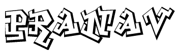 The clipart image depicts the word Pranav in a style reminiscent of graffiti. The letters are drawn in a bold, block-like script with sharp angles and a three-dimensional appearance.
