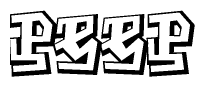 The clipart image depicts the word Peep in a style reminiscent of graffiti. The letters are drawn in a bold, block-like script with sharp angles and a three-dimensional appearance.