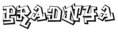 The image is a stylized representation of the letters Pradnya designed to mimic the look of graffiti text. The letters are bold and have a three-dimensional appearance, with emphasis on angles and shadowing effects.