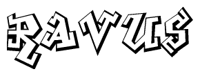 The clipart image depicts the word Ravus in a style reminiscent of graffiti. The letters are drawn in a bold, block-like script with sharp angles and a three-dimensional appearance.