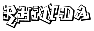 The clipart image depicts the word Rhinda in a style reminiscent of graffiti. The letters are drawn in a bold, block-like script with sharp angles and a three-dimensional appearance.