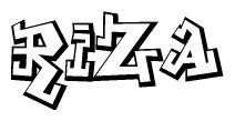 The clipart image depicts the word Riza in a style reminiscent of graffiti. The letters are drawn in a bold, block-like script with sharp angles and a three-dimensional appearance.
