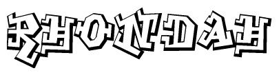 The clipart image depicts the word Rhondah in a style reminiscent of graffiti. The letters are drawn in a bold, block-like script with sharp angles and a three-dimensional appearance.