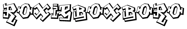 The clipart image depicts the word Roxieboxboro in a style reminiscent of graffiti. The letters are drawn in a bold, block-like script with sharp angles and a three-dimensional appearance.