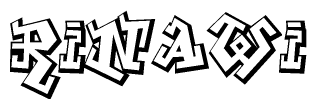 The image is a stylized representation of the letters Rinawi designed to mimic the look of graffiti text. The letters are bold and have a three-dimensional appearance, with emphasis on angles and shadowing effects.