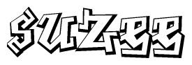 The clipart image depicts the word Suzee in a style reminiscent of graffiti. The letters are drawn in a bold, block-like script with sharp angles and a three-dimensional appearance.