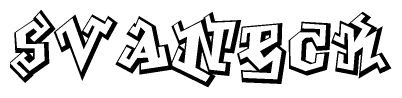 The clipart image depicts the word Svaneck in a style reminiscent of graffiti. The letters are drawn in a bold, block-like script with sharp angles and a three-dimensional appearance.