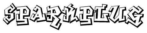 The image is a stylized representation of the letters Sparkplug designed to mimic the look of graffiti text. The letters are bold and have a three-dimensional appearance, with emphasis on angles and shadowing effects.