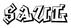 The image is a stylized representation of the letters Saul designed to mimic the look of graffiti text. The letters are bold and have a three-dimensional appearance, with emphasis on angles and shadowing effects.