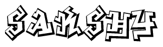 The clipart image depicts the word Sakshy in a style reminiscent of graffiti. The letters are drawn in a bold, block-like script with sharp angles and a three-dimensional appearance.
