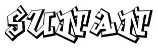 The clipart image depicts the word Sunan in a style reminiscent of graffiti. The letters are drawn in a bold, block-like script with sharp angles and a three-dimensional appearance.