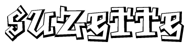 The clipart image depicts the word Suzette in a style reminiscent of graffiti. The letters are drawn in a bold, block-like script with sharp angles and a three-dimensional appearance.