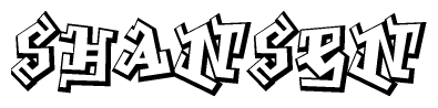 The clipart image depicts the word Shansen in a style reminiscent of graffiti. The letters are drawn in a bold, block-like script with sharp angles and a three-dimensional appearance.