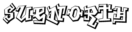 The image is a stylized representation of the letters Suenorth designed to mimic the look of graffiti text. The letters are bold and have a three-dimensional appearance, with emphasis on angles and shadowing effects.