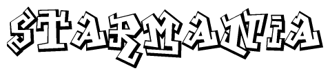 The clipart image depicts the word Starmania in a style reminiscent of graffiti. The letters are drawn in a bold, block-like script with sharp angles and a three-dimensional appearance.