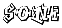 The clipart image depicts the word Soni in a style reminiscent of graffiti. The letters are drawn in a bold, block-like script with sharp angles and a three-dimensional appearance.