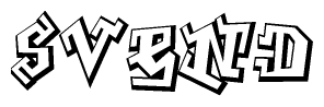 The clipart image depicts the word Svend in a style reminiscent of graffiti. The letters are drawn in a bold, block-like script with sharp angles and a three-dimensional appearance.