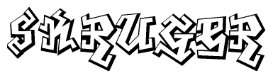 The image is a stylized representation of the letters Skruger designed to mimic the look of graffiti text. The letters are bold and have a three-dimensional appearance, with emphasis on angles and shadowing effects.