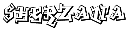 The image is a stylized representation of the letters Sherzana designed to mimic the look of graffiti text. The letters are bold and have a three-dimensional appearance, with emphasis on angles and shadowing effects.