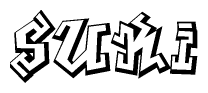 The image is a stylized representation of the letters Suki designed to mimic the look of graffiti text. The letters are bold and have a three-dimensional appearance, with emphasis on angles and shadowing effects.