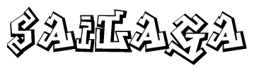The clipart image depicts the word Sailaga in a style reminiscent of graffiti. The letters are drawn in a bold, block-like script with sharp angles and a three-dimensional appearance.