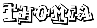 The clipart image depicts the word Thomia in a style reminiscent of graffiti. The letters are drawn in a bold, block-like script with sharp angles and a three-dimensional appearance.