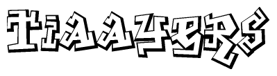 The image is a stylized representation of the letters Tiaayers designed to mimic the look of graffiti text. The letters are bold and have a three-dimensional appearance, with emphasis on angles and shadowing effects.