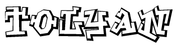 The image is a stylized representation of the letters Tolyan designed to mimic the look of graffiti text. The letters are bold and have a three-dimensional appearance, with emphasis on angles and shadowing effects.