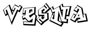 The clipart image depicts the word Vesna in a style reminiscent of graffiti. The letters are drawn in a bold, block-like script with sharp angles and a three-dimensional appearance.
