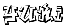 The clipart image depicts the word Yuki in a style reminiscent of graffiti. The letters are drawn in a bold, block-like script with sharp angles and a three-dimensional appearance.