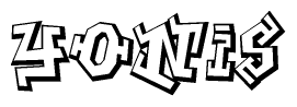 The clipart image depicts the word Yonis in a style reminiscent of graffiti. The letters are drawn in a bold, block-like script with sharp angles and a three-dimensional appearance.
