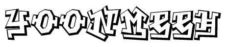 The clipart image depicts the word Yoonmeeh in a style reminiscent of graffiti. The letters are drawn in a bold, block-like script with sharp angles and a three-dimensional appearance.
