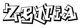 The clipart image depicts the word Zenia in a style reminiscent of graffiti. The letters are drawn in a bold, block-like script with sharp angles and a three-dimensional appearance.