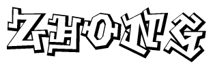 The clipart image depicts the word Zhong in a style reminiscent of graffiti. The letters are drawn in a bold, block-like script with sharp angles and a three-dimensional appearance.