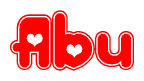The image displays the word Abu written in a stylized red font with hearts inside the letters.