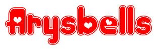 The image is a clipart featuring the word Arysbells written in a stylized font with a heart shape replacing inserted into the center of each letter. The color scheme of the text and hearts is red with a light outline.